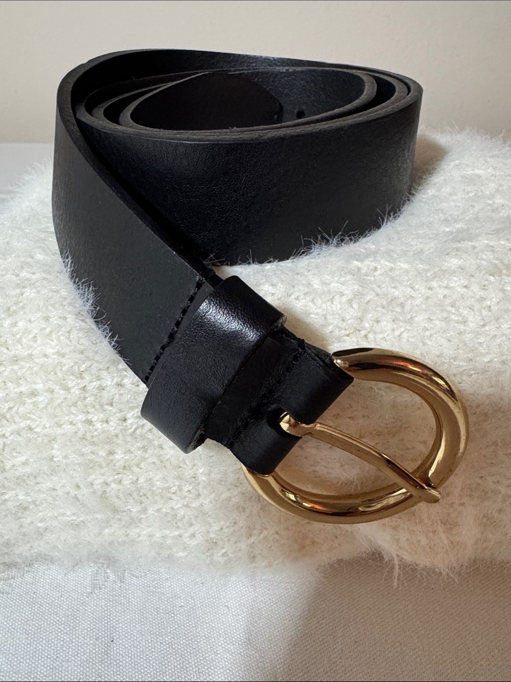 Zara Black Leather Belt with Gold Oval Buckle